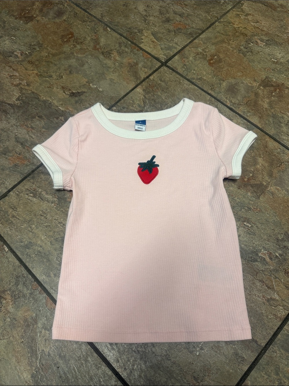 Old Navy Light Pink Ringer Tee with Strawberry Patch